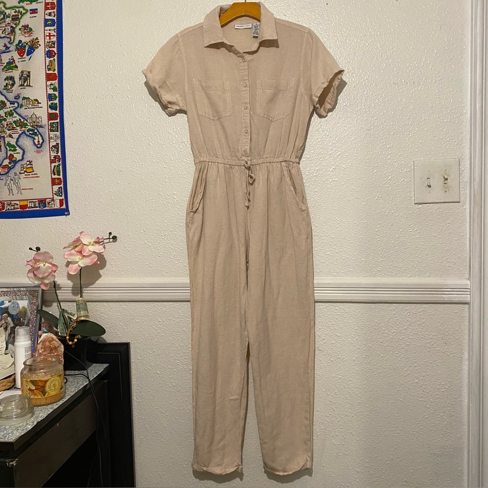 Sincerely Jules Beige Button-Up Jumpsuit Size S 100%Cotton color Oatmeal